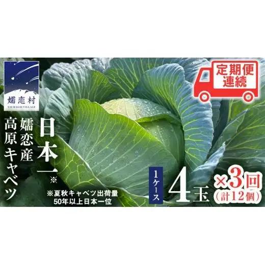 ＜レビューキャンペーン開催中＞【7月中旬発送開始】 嬬恋キャベツ 定期便 嬬恋産 高原 キャベツ 4玉 1ケース  3ヶ月連続 Lサイズ 先行予約 2026年発送 [AS004tu]