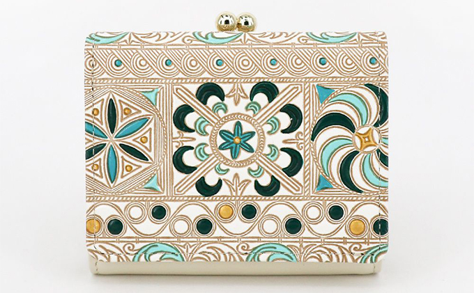 【文庫屋大関】三つ折りミニ財布　錦紗（緑）【皮革工芸品】 ファッション 小物 民芸品 お札 カード 小銭 手のひらサイズ コンパクト 大人かわいい 牛革 手作り 国産 