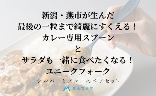 藤巻百貨店別注【Todai】カレー専用スプーン & ユニークフォーク ペアセット(シルバー & ブルー/艶消し) FC028005