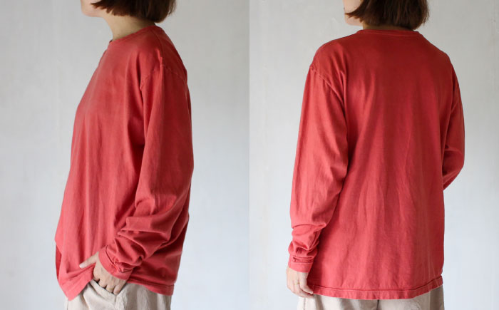 kito オーガニックコットン ロンT 【紅梅色】 / オーガニック コットン 綿100　手染め 草木染め ロンＴ ロングＴシャツ 長袖 ロングスリーブ トップス ファッション インナー 女性用 レデ