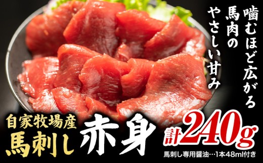 馬肉 自家牧場産 馬刺し赤身240g (馬刺し用タレ付き) 《60日以内に出荷予定(土日祝除く)》高椋畜産 熊本県 南関町 馬肉 九州 熊本 本場 個包装 冷凍 馬刺し 赤身