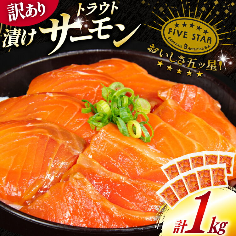 【ふるさと納税】 訳あり サーモン トラウト 漬け 総重量 1kg 100g×10p [カネダイ 宮城県 気仙沼市 20565453] 魚 魚介類 刺身 小分け 冷凍 鮭 さけ 海鮮 生食用 真空パック さけ サケ 食品 生食 サーモン 漬け丼 手巻き寿司 丼 海鮮丼 個包装