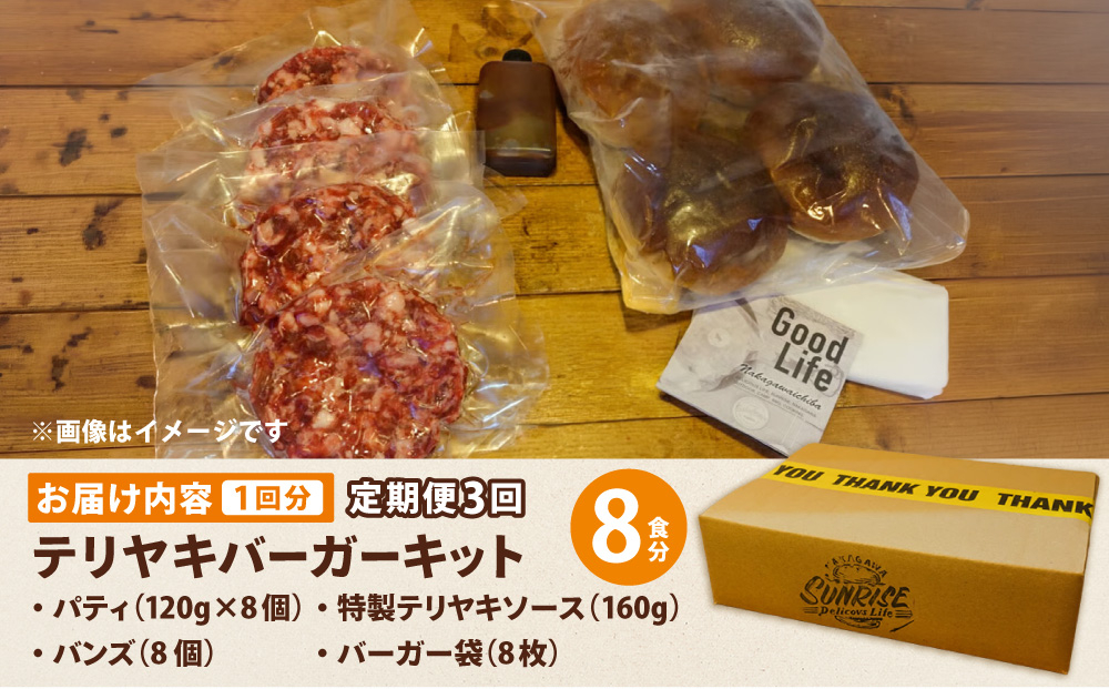 ＜定期便・全3回＞テリヤキバーガーキット（8食分） | ハンバーガー パティ 手作り 料理 体験