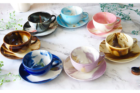 【美濃焼】Marble カップソーサー 2客セット （ピンク・スカイ）【佐橋製陶所】≪土岐市≫ 食器 マグカップ コップ プレート ティーセット マーブル ペア 夫婦 新生活 かわいい おしゃれ カラ