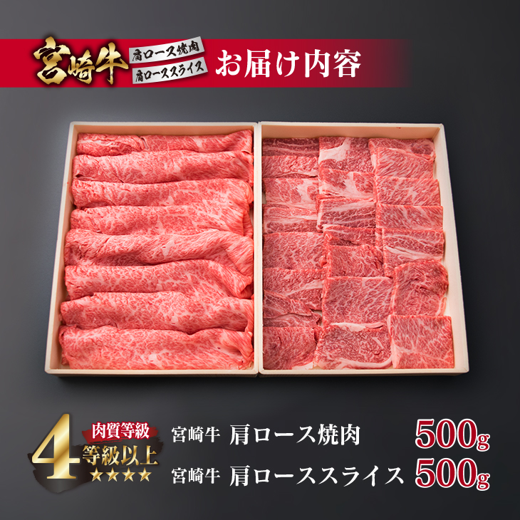 G43-191_宮崎牛 肩ロース 焼肉 スライス セット 合計1kg 焼肉用 すき焼き しゃぶしゃぶ 肉 牛 牛肉 黒毛和牛 国産 おかず 食品 送料無料_イメージ3