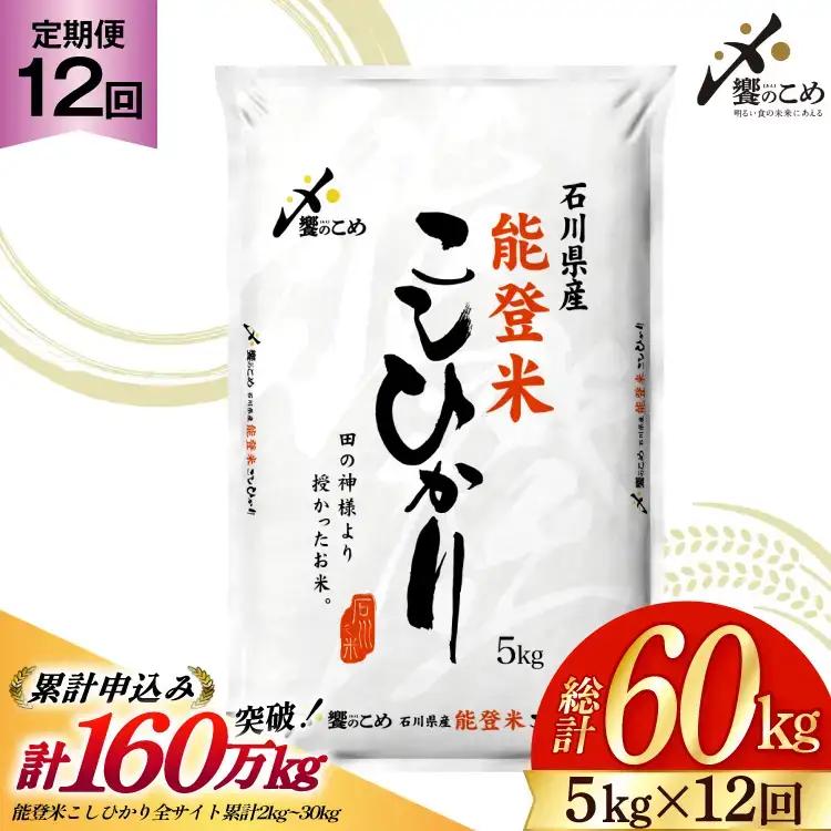 米 定期便 能登米 こしひかり 5kg ×12回