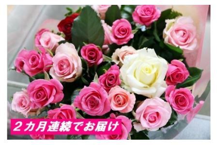 【約20本×2カ月】生産者直送　有機栽培で育った朝切りバラの花束　花の定期便　【11246-0043】