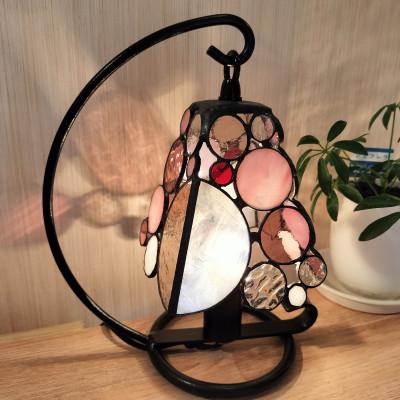 ふるさと納税 基山町 ステンドグラス【シャボン玉テーブルランプ】ピンク　希少ドイツ製ガラス使用