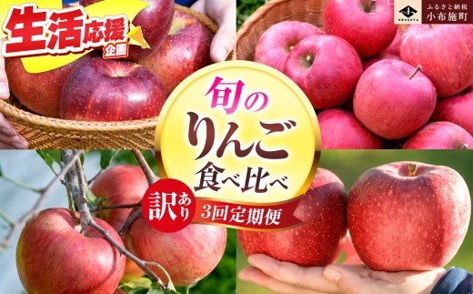 【訳あり】【3回定期便】旬のりんご訳あり約3kg食べ比べ 秋映 シナノスイート シナノホッペ サンふじ ［おぶせファーマーズ］ 不揃い 規格外 家庭用 果物 フルーツ りんご 林檎 リンゴ 長野県産 信州産 令和8年産 【2026年9月末～11月下旬】 ［F-68］