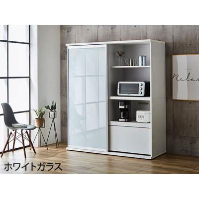 ふるさと納税 大川市 引き戸レンジ台 キッチンボード 幅153.5cm ポエム【カラー:ホワイト、扉:ホワイトガラス】