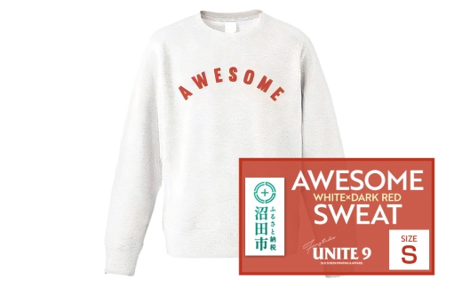 AWESOME SWEAT WHITE×DARK RED ／ S FUN工房UNITE9 [メンズ レディース ユニセックス 男女兼用 トップス 秋冬 ロゴ 裏起毛 裏フリース スウェット スエット くすみカラー]