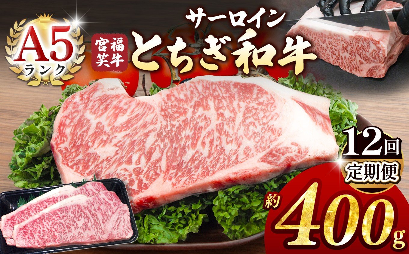 
            【定期便12回】宮福笑牛(とちぎ和牛) A5 サーロインステーキ 約200gx2枚  | 牛肉 和牛 ステーキ 定期便 サーロイン ステーキ ステーキ用 旨味 美味しい 肉 お肉  栃木県共通返礼品 栃木県 真岡市 
          