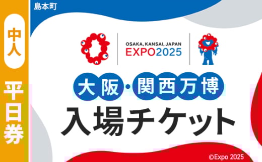 No.159 2025年日本国際博覧会入場チケット 平日券（中人）【島本町返礼品】 ／ 万博 EXPO 2025 大阪万博 関西万博 夢洲 入場券 大阪府