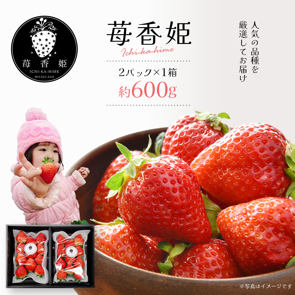 苺1箱（2パック入り/大きい苺/化粧箱）苺香姫～ICHIKA-HIME～　【04301-0563】
