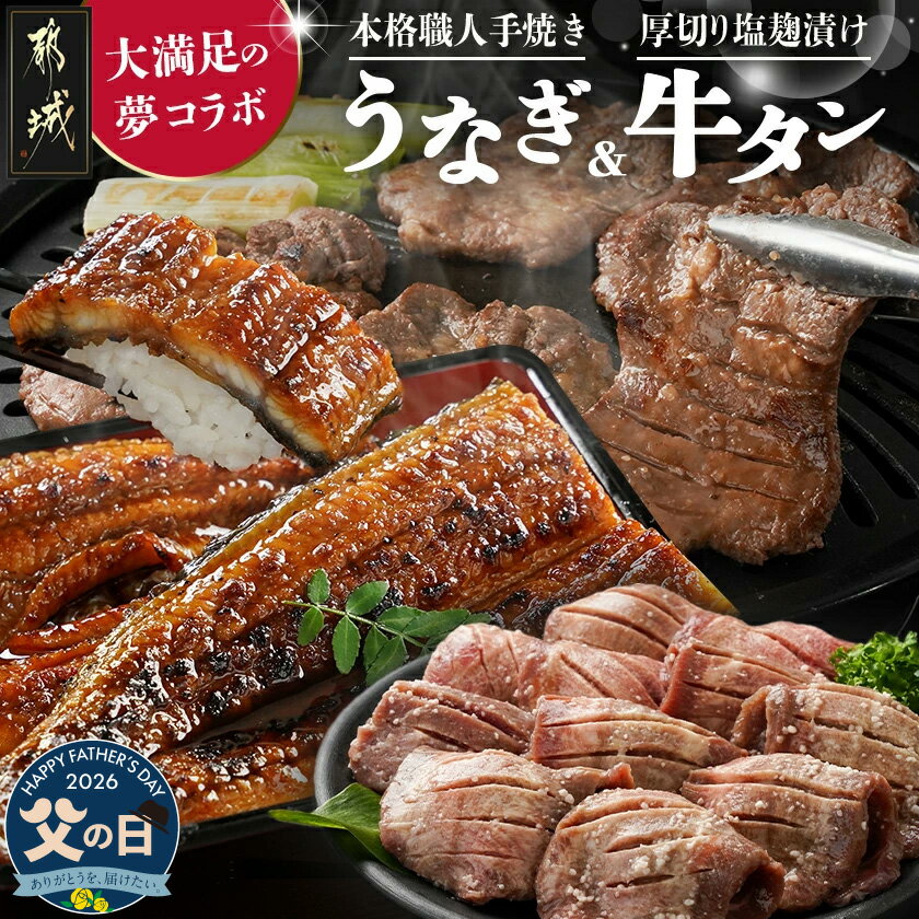 【ふるさと納税】【父の日】大満足の夢コラボ☆うなぎ＆厚切り牛タンセット≪6月18日〜21日お届け≫ - よくばりセット 国産うなぎ 鰻 蒲焼 2尾 厚切り 牛タン スリット入 ギフト プレゼント 贈答用 送料無料 AC-3308-FG 【宮崎県都城市は2年連続ふるさと納税日本一！】