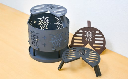 アイヌ柄　焚火台 と　専用五徳　（コタンコロカムイ） グレー
