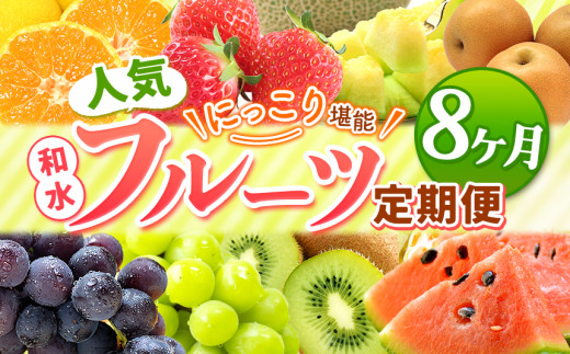 【 定期便 8回 】 ニッコリ 堪能 ！ 人気 フルーツ ご家庭用  熊本県なごみ町 | 熊本県 熊本 くまもと 和水町 なごみ フルーツ 果物 いちご みかん 不知火 スイカ メロン イエローキング 肥後グリーン キウイ ぶどう シャインマスカット 梨 柿 厳選 旬 定期 定期便