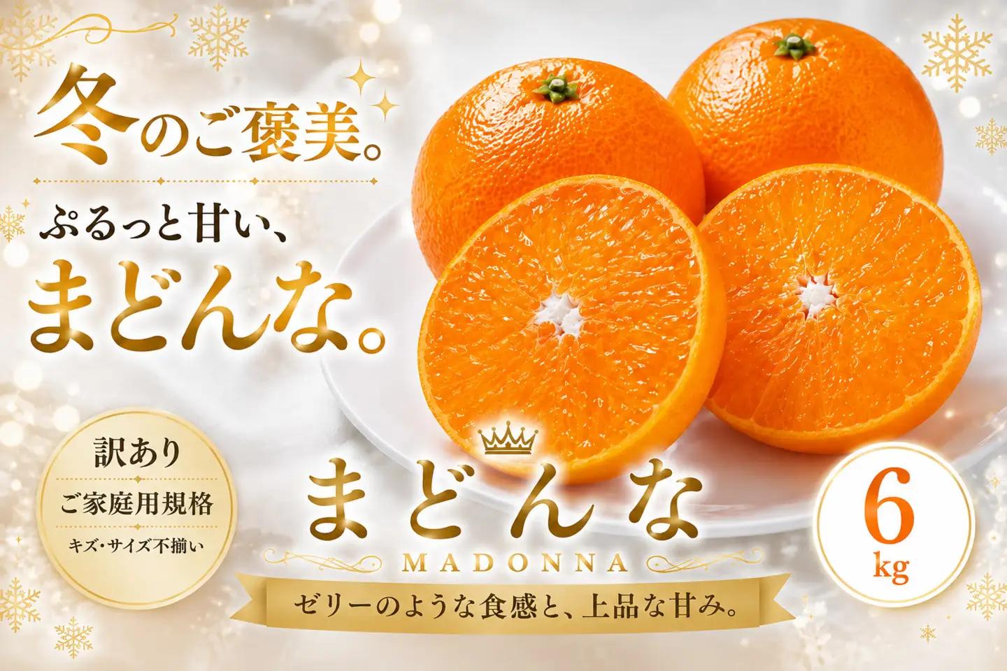 ＜訳あり 愛媛県産まどんな 合計約6kg＞『2026年11月下旬～1月下旬迄に順次出荷予定』 マドンナ ぷるぷる 食感 甘い ご家庭用 果汁 果物 くだもの フルーツ みかん オレンジ 柑橘 人気柑橘 特産品 株式会社OSN 愛媛県 西予市 【常温】OOS0040