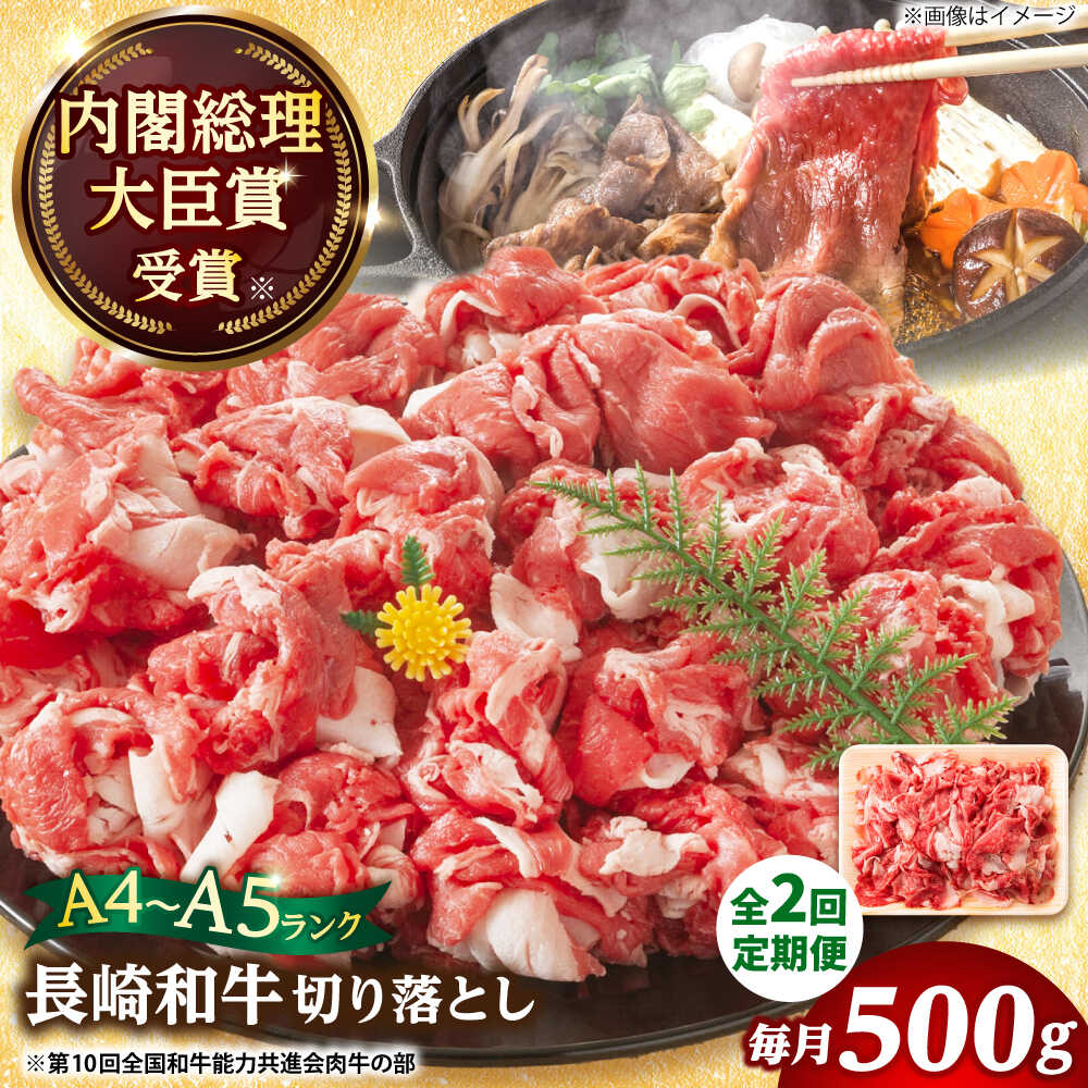 【ふるさと納税】【全2回定期便】【A4〜A5】長崎和牛切り落とし　500g【株式会社 MEAT PLUS】[DBS049]