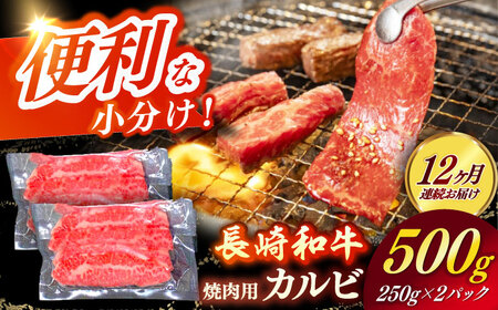 【全12回定期便】 【日本一の和牛】長崎和牛（A4ランク以上）カルビ焼肉用500g 【株式会社時愉亭】[RCE020]