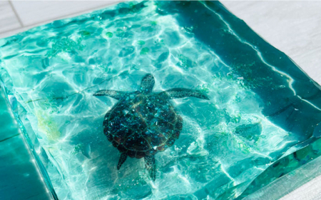 【限定30品】アートブロック エメラルドグリーンの海とカメ スケルトン インテリア＜Studio KAI by?M村裕二/ Yuji hamamura＞ [CDH018]