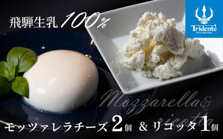 飛騨生乳100％ モッツァレラ2個 & リコッタ1個セット | セット チーズ 冷蔵 濃厚 低温殺菌 乳製品 おいしい 人気 チーズ工房トリデンテ LF013