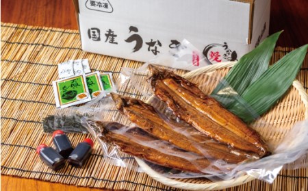 国産うなぎ 関西風蒲焼 大サイズ３枚(合計約450g)薬味付【太地グルメ市場】 【miw106】
