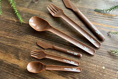 木頭杉のボタニカルミニカトラリーセット -BOTANICAL Cutlery- NW-6│杉 木頭杉 カトラリー スプーン フォーク ナイフ ボタニカル アウトドア 食器 贈答 ギフト プレゼント 徳