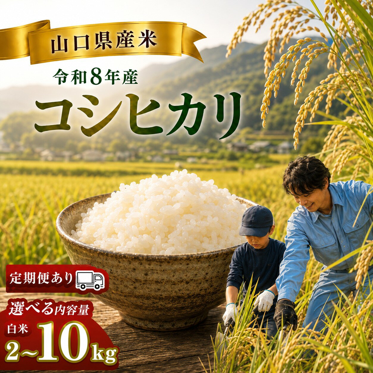 【ふるさと納税】令和8年産 山口県産米 コシヒカリ 選べる 内容量 / 配送回数 （ 2kg ～ 10kg ）1回 / 定期便 3 ~ 6 回 ｜ 定期発送 令和8年産 コシヒカリ 山口県産米 こめ お米 コメ 白米 精米 米 新米 ごはん 地元応援 瀬戸内 山口県 平生町 2kg 5kg 10kg