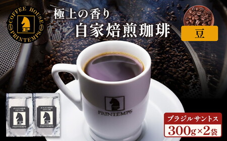 《プランタン珈琲商会 自家焙煎レギュラーコーヒー》 ブラジルサントス 300g×2袋入り(豆のまま) 当社で焙煎仕立てのコーヒー豆をお届け！ [1640] | 珈琲豆 珈琲豆