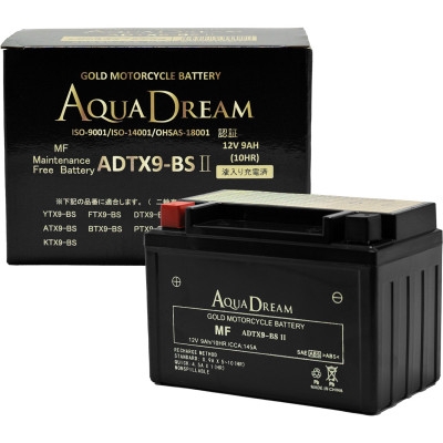 
            AQUADREAM GOLD バイク用バッテリー 液入充電済 ADTX9-BS II 1個【1641497】
          