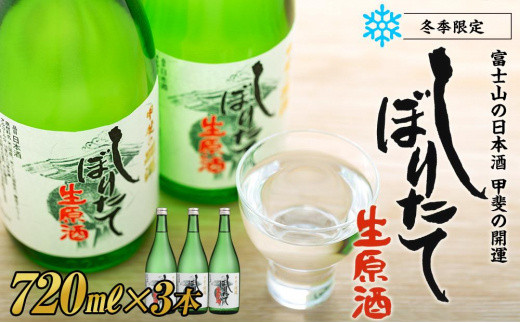 
                  甲斐の開運 しぼりたて生原酒 720ml×3本  期間限定 新酒 ＜富士山の日本酒＞【井出醸造店】　：お酒 日本酒 本醸造酒 しぼりたて 生原酒 期間限定 新酒 富士山 井出醸造店 富士河口湖町
                