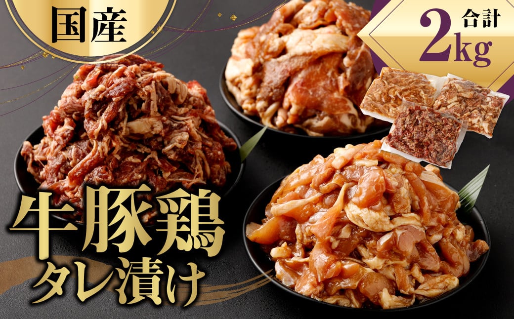 国産 牛 豚 鶏 タレ漬け 計2kg 牛肉 豚肉 鶏肉 お肉 焼肉 小分け