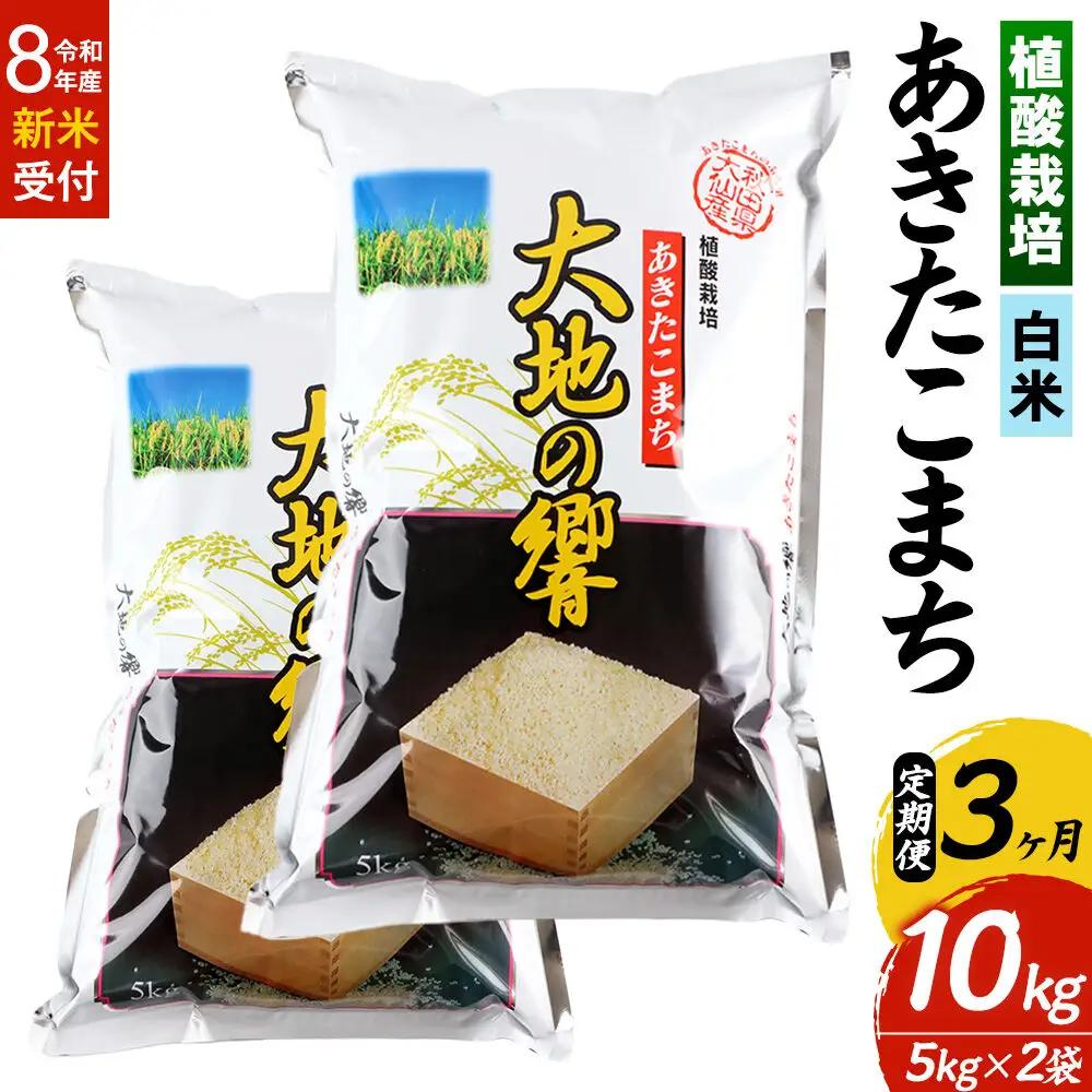 ＜令和8年産 新米受付＞《定期便3ヶ月》米 植酸栽培 あきたこまち「大地の響」10kg（5kg×2袋）【白米】精米 秋山商店