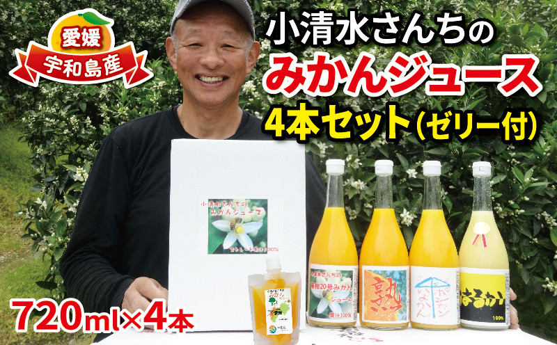 
みかん ジュース 720ml ×4本 ゼリー 175g 1個 小清水農園 果汁 飲料 柑橘 みかん 蜜柑 無添加 みかんジュース ストレートジュース 100%ジュース ストレート 果物ゼリー ジュレ 果物 フルーツ 産地直送 数量限定 国産 愛媛 宇和島 H013-033001
