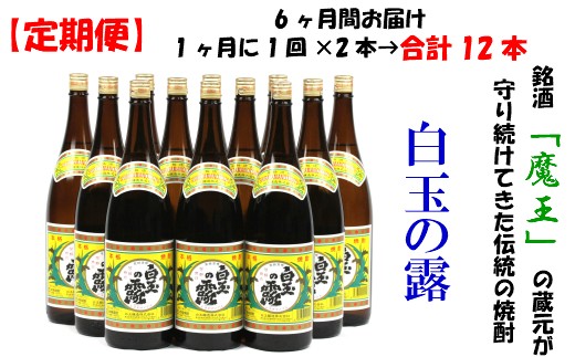 
                  【定期便：魔王の姉妹焼酎】＜白玉の露＞ 1升瓶×２本 6ヶ月定期配送 TK-001-2
                