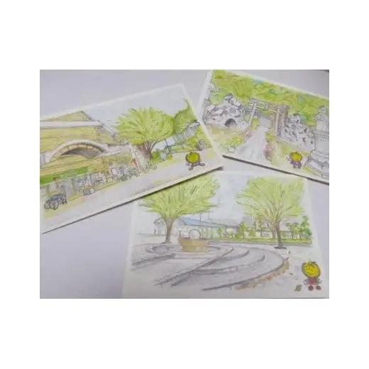 白井市スケッチ絵はがきセット なし坊ストラップ付 絵ハガキ 絵葉書 手描き イラスト キャラクターグッズ マスコットキャラクター