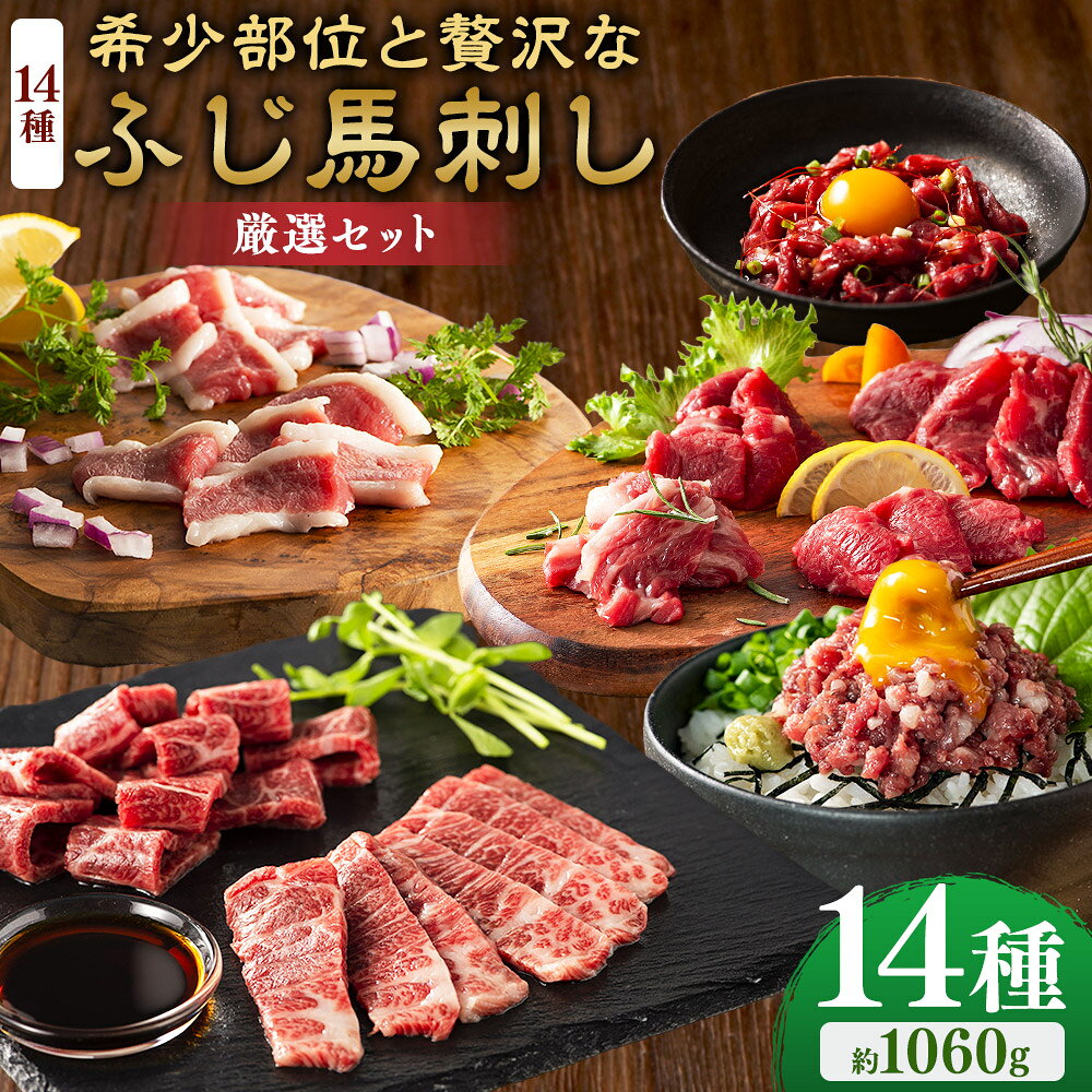 【ふるさと納税】希少部位と贅沢なふじ馬刺し厳選セット(ふじ馬刺しメン/大トロ/中トロ/ヒレ/ロース/ランプ/上赤身/フタエゴ/バラヒモ/チョーチン/ミスジ/トウガラシ/ユッケ/ネギトロ) 合計：約1060g ふじ馬刺し 馬刺し 馬刺 馬肉 お肉 冷凍 熊本県産 国産 相良村 送料無料