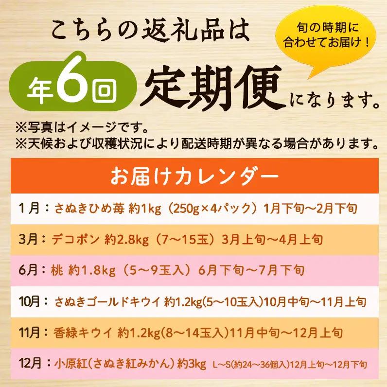 「生活応援企画！」讃岐のフルーツ6回定期便【A】【さぬきひめ苺】【デコポン】【桃】【さぬきゴールドキウイ】【香緑キウイ】【小原紅(さぬき紅みかん) 】