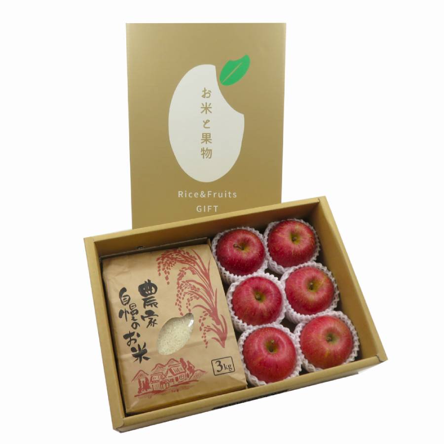 山形県産蜜入りふじ　Lサイズ6個＆米3kg（つや姫）詰合せ