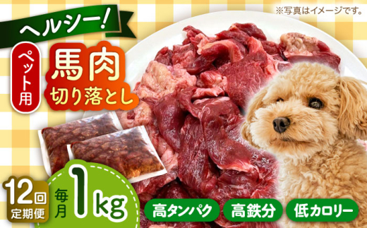 【全12回定期便】国内加工 ペット用 馬肉 切り落とし 1kg 馬肉 切り落とし ペットフード 愛犬 ドッグフード おやつ 食事 ごはん 【五右衛門フーズ 本店】 [AYCT007]