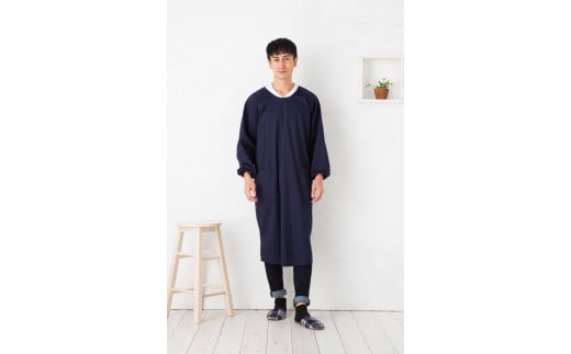 【ネイビー】ロング丈シンプルラグランメンズ割烹着
