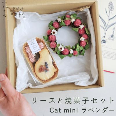 ふるさと納税 上富良野町 富良野 花七曜 リースと焼菓子セット Cat mini ラベンダー ピンク ◆ ドライフラワー