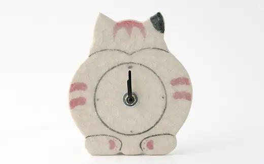 65P6639 ねこうしろ姿置き時計【おおだて陶芸工房 鳳凰窯】