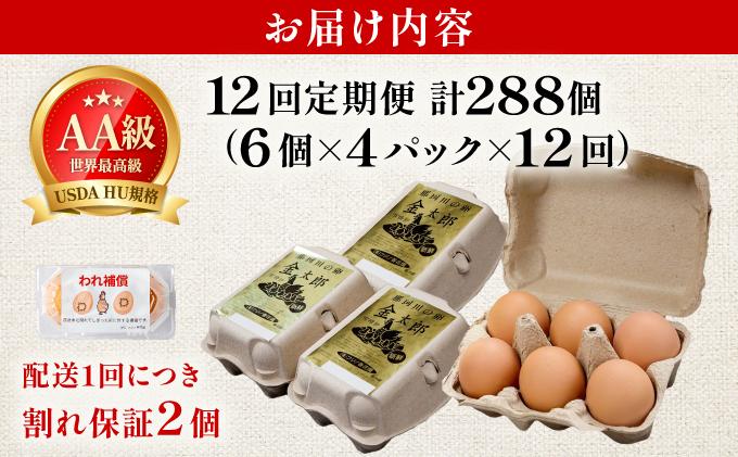 ＜定期便・全12回＞鮮度AA級の世界最高ランク！金太郎卵 平飼い たまご 24個（6個×4パック）