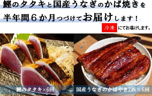 
R-2◆鰹のタタキと国産うなぎのかば焼きを半年間６か月お届けします！
