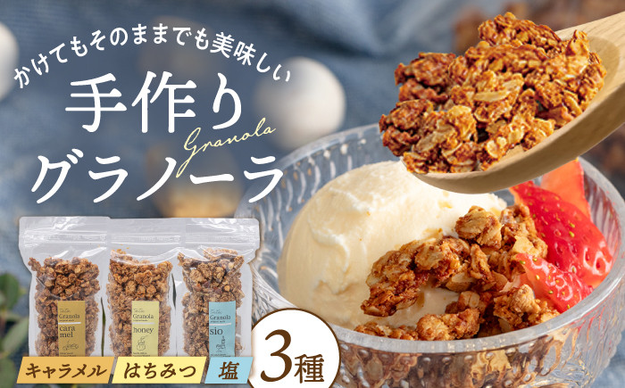 
ケーキ屋さんの グラノーラ 3種食べ比べ（キャラメル・はちみつ・塩）200g×3袋 ▼小分け ジッパー付き 密封 常温 手作り おすすめ ヘルシー オートミール おつまみ おやつ アサイーボウル 桂川町/order made cake Toi Toi[ADAW001]
