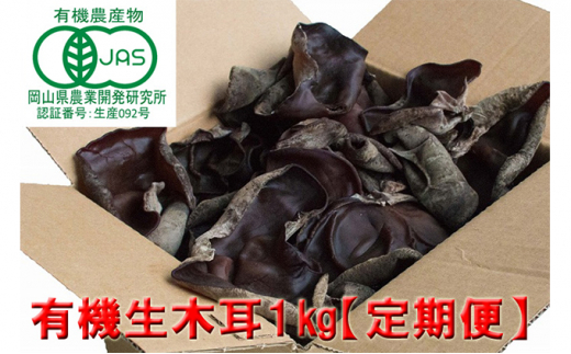 【 産地直送 】 有機JAS 生きくらげ 定期便 1kg×4ヶ月 オーガニック きくらげ きのこ 野菜 岡山県 玉野市 栽培期間中化学肥料不使用 栽培期間中農薬不使用
