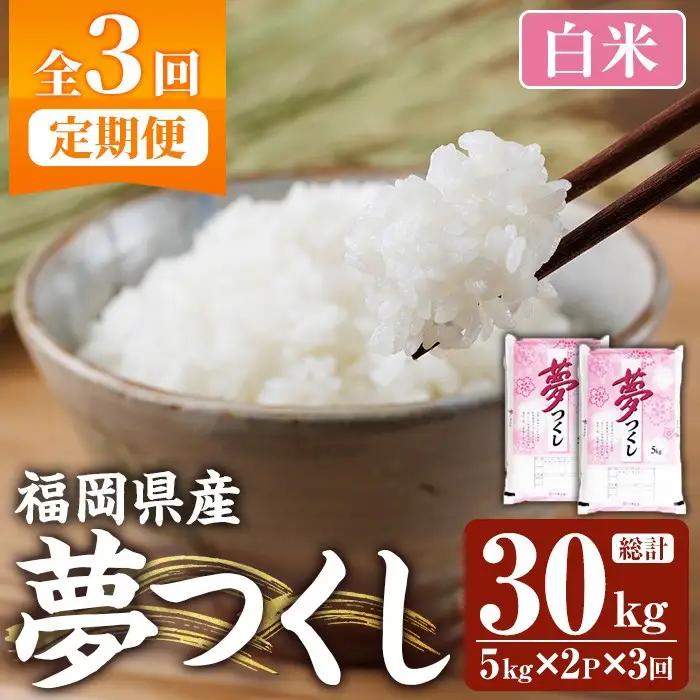 ≪令和8年産≫【3回定期便・白米】【食味鑑定士厳選】福岡県産 夢つくし(総計30kg・5kg×2袋×3回) 白米 米 お米 おこめ ごはん ゆめつくし ご飯 常温 福岡県産 ブランド米 定期便 定期 頒布会 常温 常温保存 【ファインリョーコク】as34-013