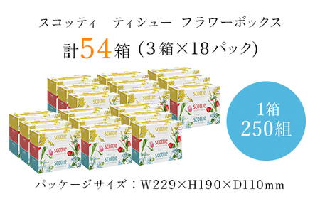 【ボックスティッシュ54箱＋トイレットロール48ロール セット】スコッティティシューフラワーボックス250組54箱(1ケース3箱×18パック) と スコッティフラワーパック3倍長持ち4ロール（ダブル）